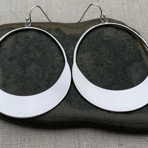 Big Silver Dangle Earrings - Silver Hoop Earrings - Modern Silver Earrings - Large Silver Earrings - Silver Statement Earrings - Mod Hoops