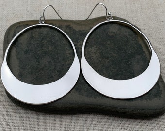 Big Silver Dangle Earrings - Silver Hoop Earrings - Modern Silver Earrings - Large Silver Earrings - Silver Statement Earrings - Mod Hoops