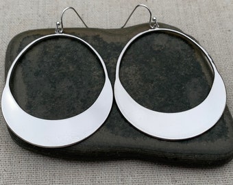 SALE - Big Silver Earrings - Silver Hoop Earrings - Modern Silver Earrings - Large Silver Earrings - Silver Statement Earrings