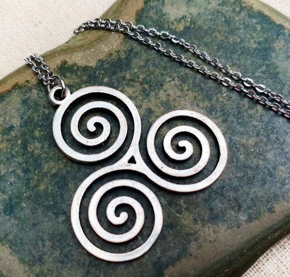 Diamond White Gold Irish Celtic Spiral Necklace Engravable Irish Made
