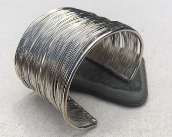 SALE - Big Cuff Bracelet - Big Silver Bracelet - Statement Cuff Bracelet - Big Modern Bracelet - Wire Wrap Bracelet - Silver Cuff Bracelet