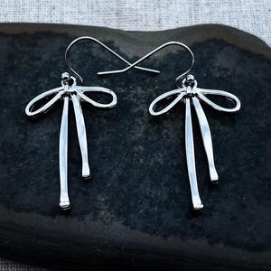 Silver Bow Earrings - Bow Dangle Earrings - Ribbon Bow Earrings - Bow Jewelry Gifts - Ribbon Earrings - Ribbon Jewelry - Gifts For Her