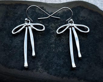 925 Sterling Silver Ribbon Bow Stud Earrings, Bow Earrings