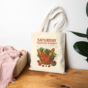 Farmers Market inspired Tote Bag-  Eco Friendly Reusable Grocery Bag, Gardening Gift Market Day Shopping Bag, Sustainable Produce Carryall
