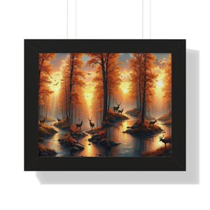 Póster horizontal enmarcado de paisaje otoñal, decoración acogedora para el hogar, arte mural natural, regalo rústico, decoración otoñal, impresión de vida silvestre