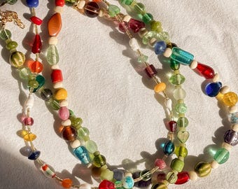 Handmade Colourful Mixed Beaded Necklace, Cool Girl Necklace, Handcrafted Jewellery Holiday Necklace