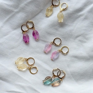 Cute Resin Fish Charm Gold Huggie Earrings, Drop Charm Earrings, Unique Handmade Jewellery, Gold Earrings, Women&#39;s Gift