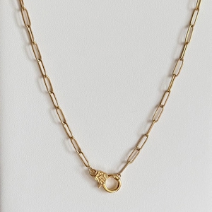 Gold Stainless Steel Paperclip Chain Necklace with Large Lobster Clip Carabiner for Charms, Personalisable Necklace Jewellery