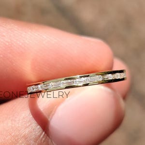 1.3 TC Baguette Cut Moissanite Wedding Band, 14K Solid Gold Band, Minimalist Band, Stackable Band, Channel Setting Band, Handmade Jewelry
