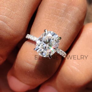 2.5 CT Oval Cut Cubic Zirconia Engagement Ring, 925 Sterling Silver Ring, Hidden Halo Ring, Pave Setting Ring, Diamond Ring, Gift For Her