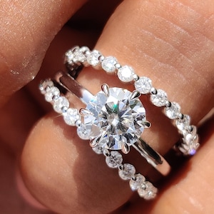 2 CT Round Cut Cubic Zirconia Engagement Ring Set, 925 Sterling Silver, Bridal Ring Set, Wedding Ring Set, Diamond Ring Set, Gift For Her