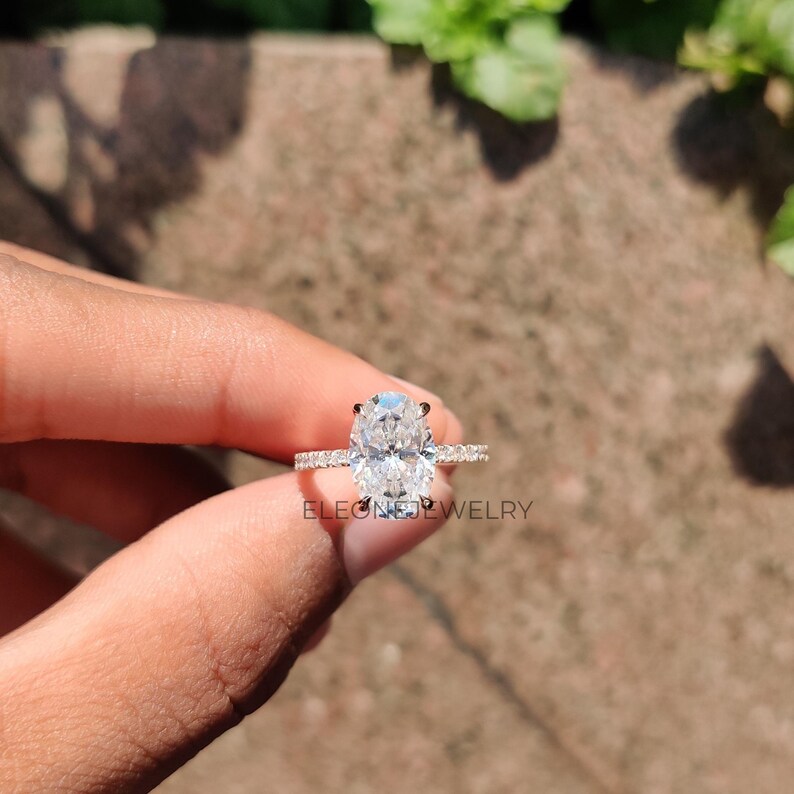 3 CT Oval Cut Moissanite Engagement Ring, 14K Solid Gold Ring, Hidden ...