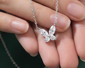 Dainty Moissanite Butterfly Necklace 925 Sterling Silver | Everyday Wear Gold Pendant Women | Lab Diamond Butterfly Gift Her