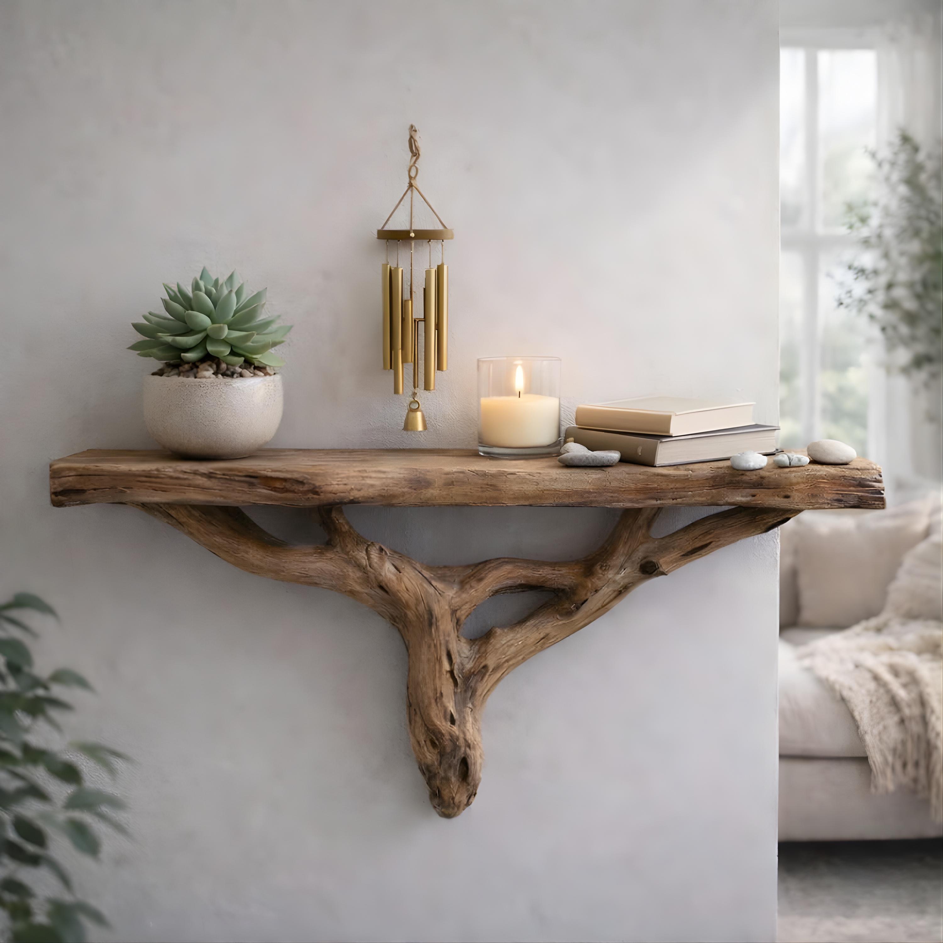 Live Edge Wood Wall Shelf, Rustic Tree Branch Floating Shelf, Natural ...
