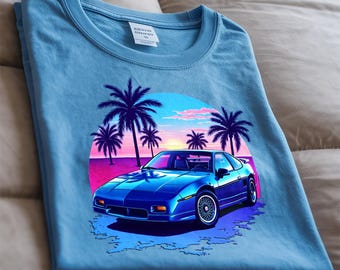 A Blue Pontiac Fiero on a beach  T-Shirt, Automotive Lover Gift, Car Shirt, Classic Car Apparel