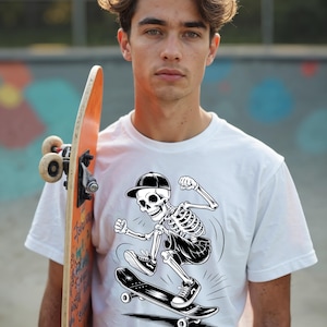Skater Skeleton Unisex Softstyle T-Shirt, Skateboard Tee, Graphic Tee, Skeleton Shirt, Cool Tee for Skateboarders