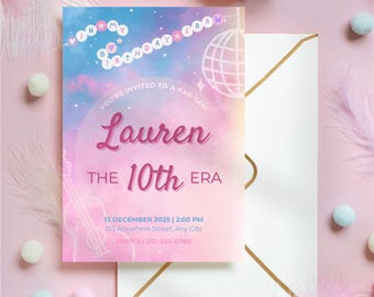 Invitación "En mi cumpleaños" / Plantilla digital editable de Canva para amantes de las estrellas del pop / Invitación imprimible para fiestas temáticas de giras musicales / Descarga instantánea