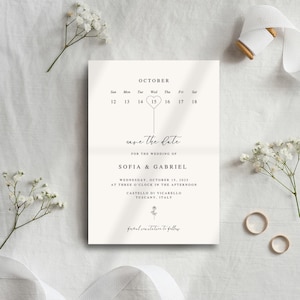 Invito di nozze minimalista "Save the Date" / Modello Canva modificabile / Invito neutro classico minimalista / Invito Save-the-Date personalizzabile e senza tempo