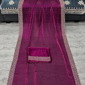 Purple Space Silk Saree: Jarkhan Work Designer Sari