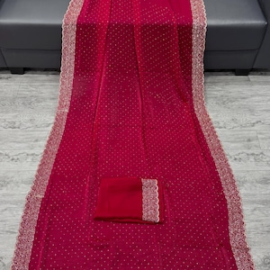 Rani color Space Silk jarkhan Work Designer Saree, jarkhan saree, Diamond Saree, Modern Saree, Designer Saree, Saree For USA Women, Sari.