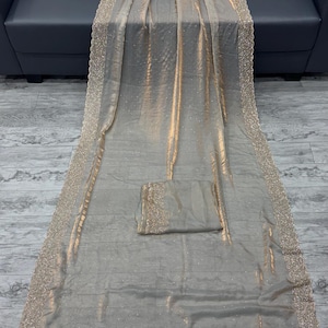 Space Silk Jarkhan Work Saree: Chiku Color Designer Sari