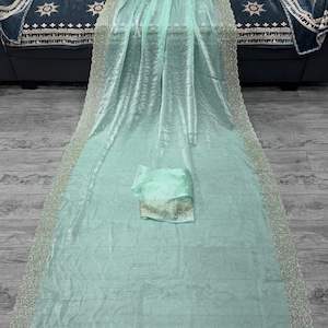 Pista Color Space Silk jarkhan Work Designer Saree, jarkhan saree, Diamond Saree, Modern Saree, Designer Saree, Saree For USA Women, Sari.