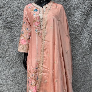 Peach Chinon Sharara Suit: Heavy Embroidery Indian Wedding Salwar