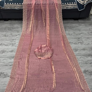Onion Color Space Silk Jarkhan Work Saree - Designer Sari