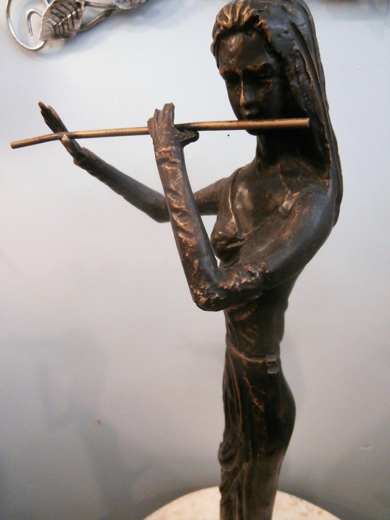 Bronze Girl Playing Flute Statue Etsy