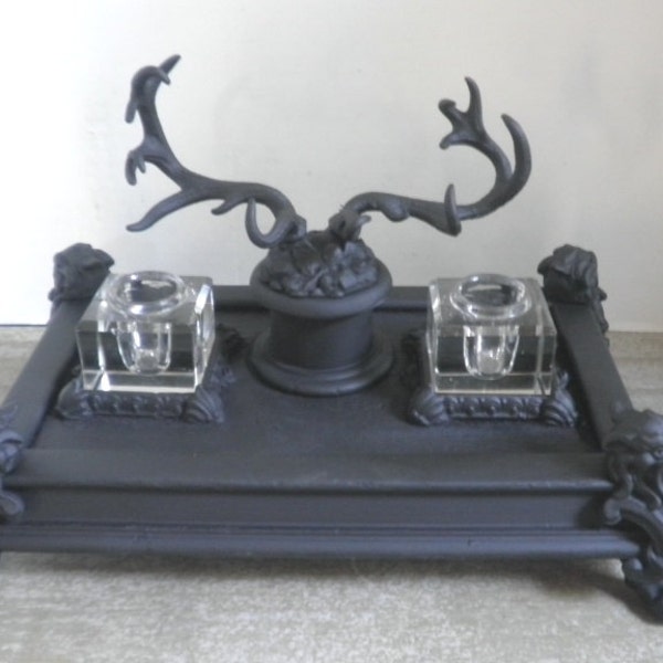 Gothic Inkwell Gargoyles and Elk Horn Circa 1920s