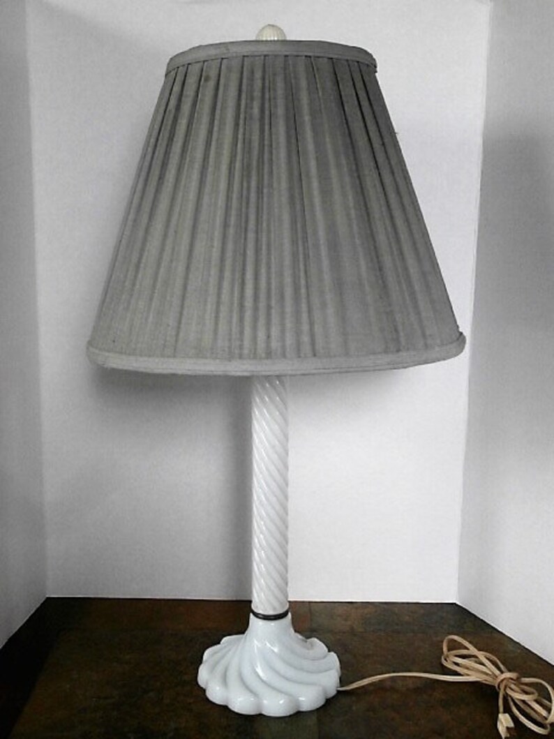 Milk Glass Twisted Swirl Stem Table Lamp Circa Late 1950s Image 0 1 2