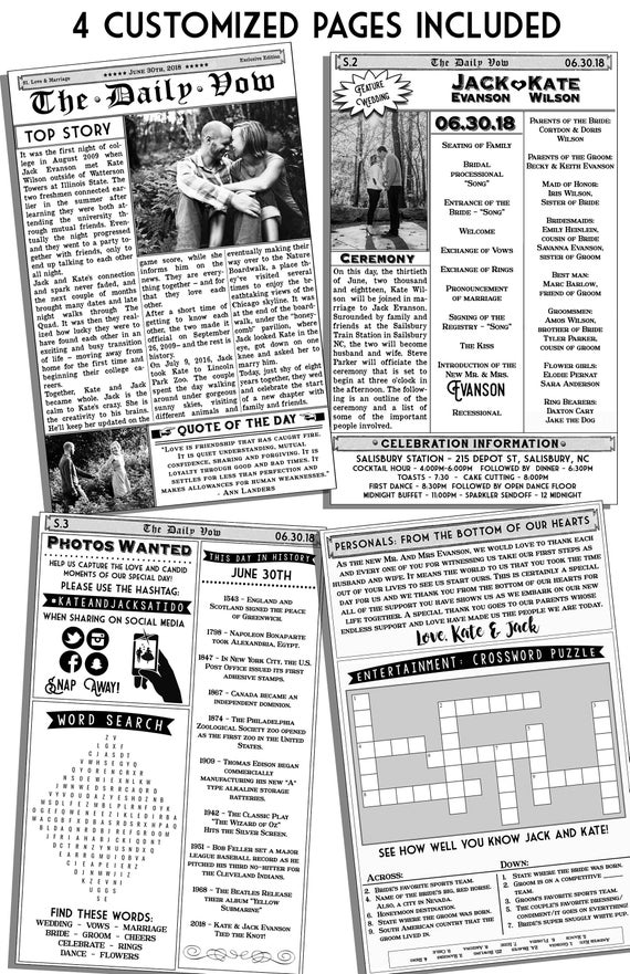 Mini Newspaper Wedding Program The Original Etsy