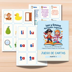 Juego de Cartas Lectoescritura | Pareo con imágenes, letras, sílabas y retos | PDF educativo imprimible | Niños 4-6 años