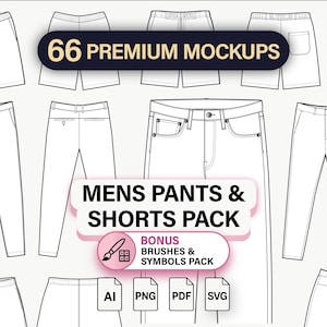 CAD-pakket herenbroekshorts – Vector Fashion Mockups voor Illustrator, Procreate