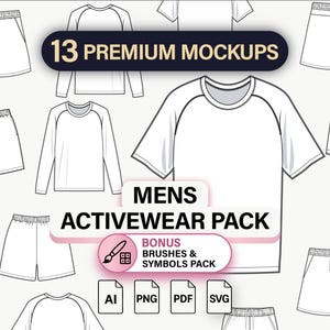 Pacchetto CAD di abbigliamento sportivo maschile – Mockup vettoriali di moda per Illustrator e Procreate (ai, svg, pdf)