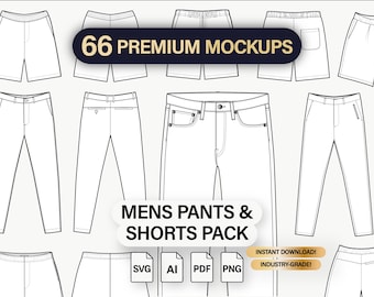 Paquete de pantalones y shorts para hombre: maquetas de moda vectoriales premium, diseño de bocetos planos CAD para Illustrator y Procreate.