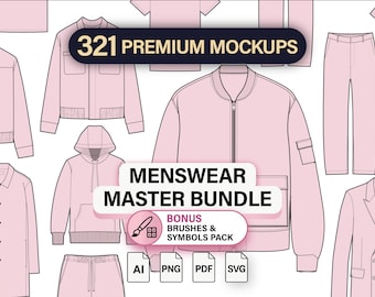 Mens Fashion Mockup Bundle -  321 Vector Flat Sketches (ai, svg, pdf, png)
