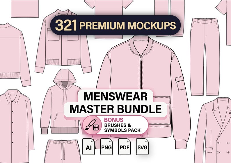 Mens Fashion Mockup Bundle - 321 Vector Flat Sketches (ai, svg, pdf, png) image 1