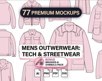 Mens Jackets + Outerwear CAD Mockup Pack: Technical & Streetwear (ai, svg, pdf, png)