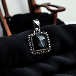 Natural Black Star Square Pendant Genuine Black Star Gemstone Necklace in Solid 925 Sterling Silver Unique Handmade Jewelry Gift For Her Him