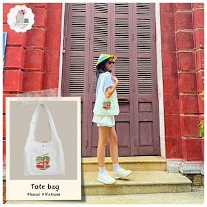 Vietnam Tote Bag – Ao Dai - Symbols of Ha Noi 2 – Curved Handle Handmade Canvas Bag – Vietnam Travel Gift – Vietnam Souvenir Tote bag