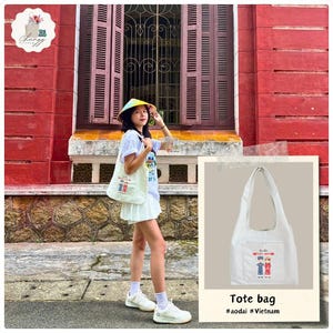 Vietnam Tote Bag – Ao Dai - Traditional customs – Curved Handle Handmade Canvas Bag – Vietnam Travel Gift – Illustrated Vietnam Souvenir