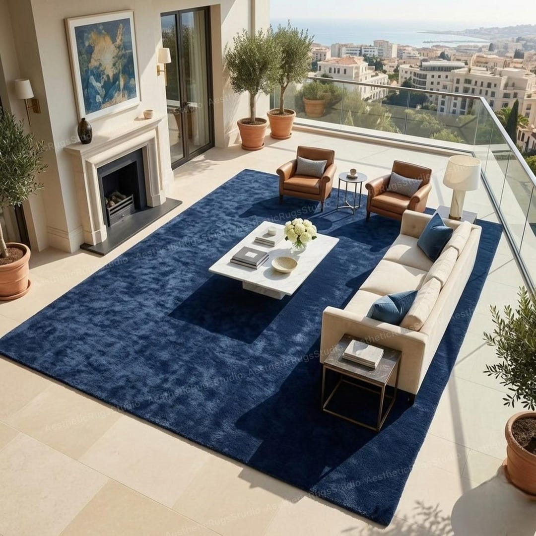 Luxury Deep Navy Solid Area Rug — Modern Minimalist Hand-tufted Carpet ...