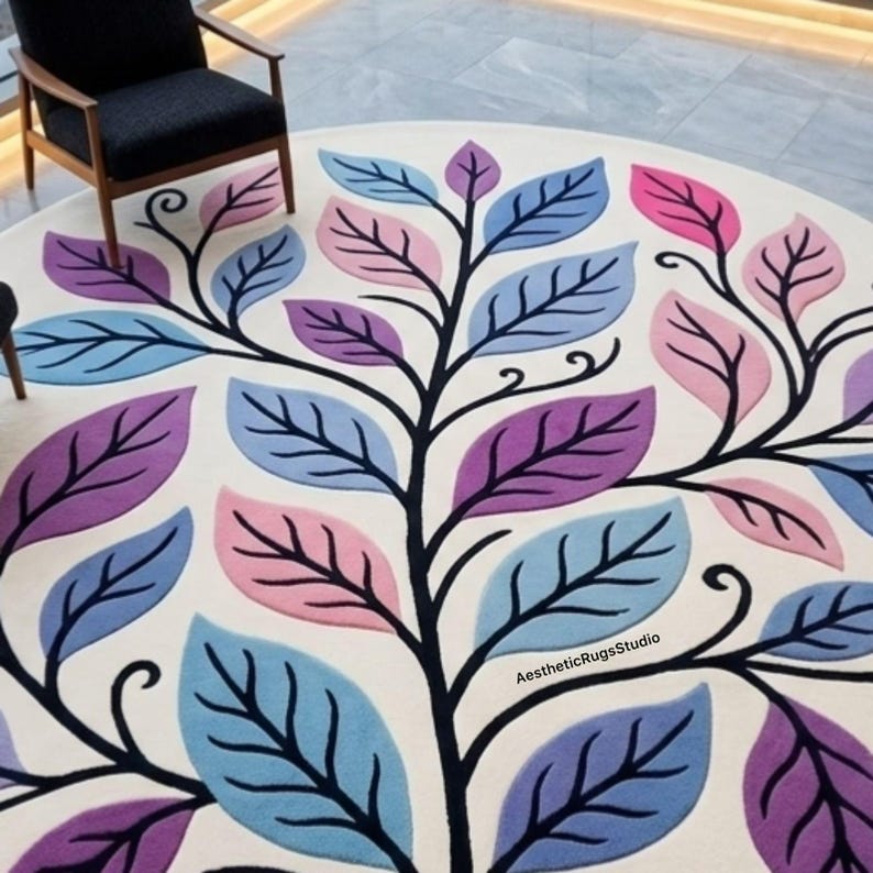 Hand Tufted Wool Round Tree of Life Rug – Multicolor Botanical Circle ...