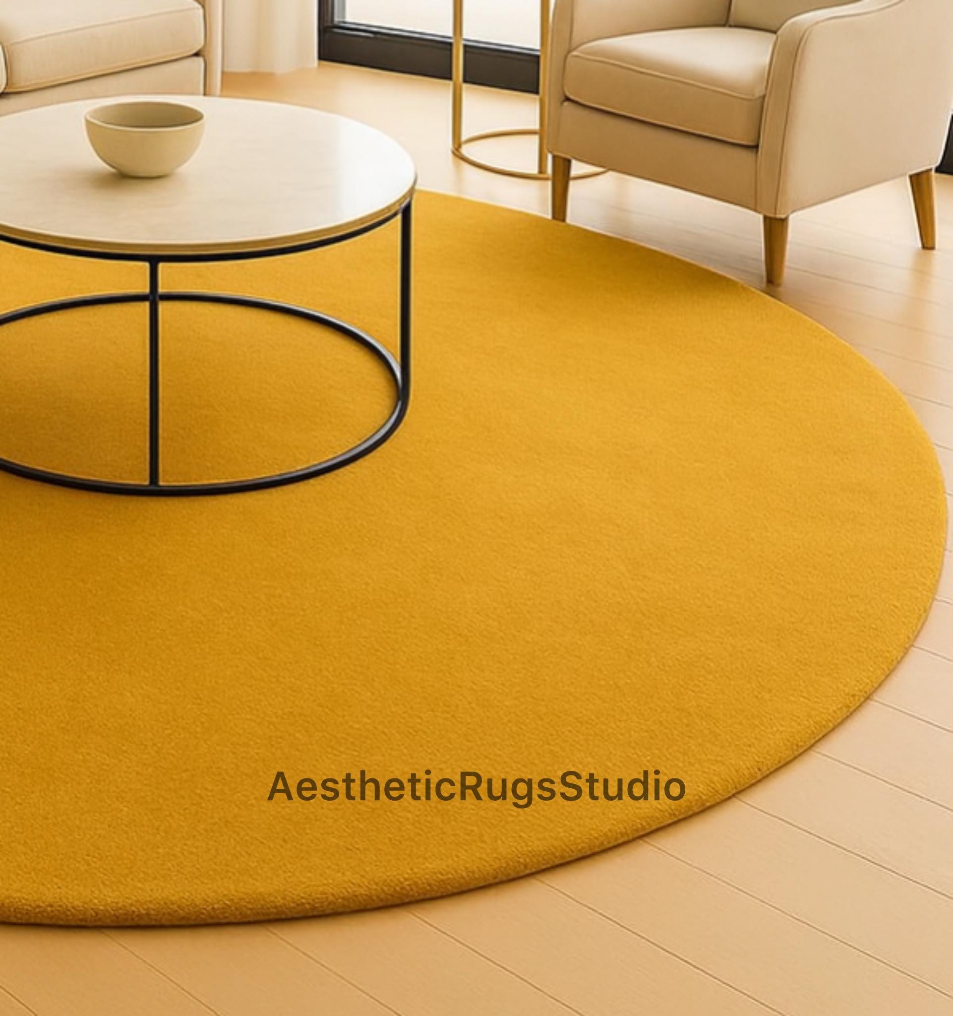Yellow Circe Rug Hand-tufted Yellow Sunburst Round Rug – Modern Geometric Circle Carpet ...