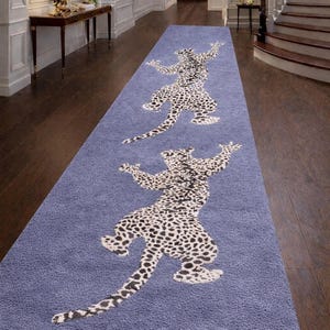 Leopard Runner Rug in Purple Star Ivory, Hand-Tufted Cotton and Wool