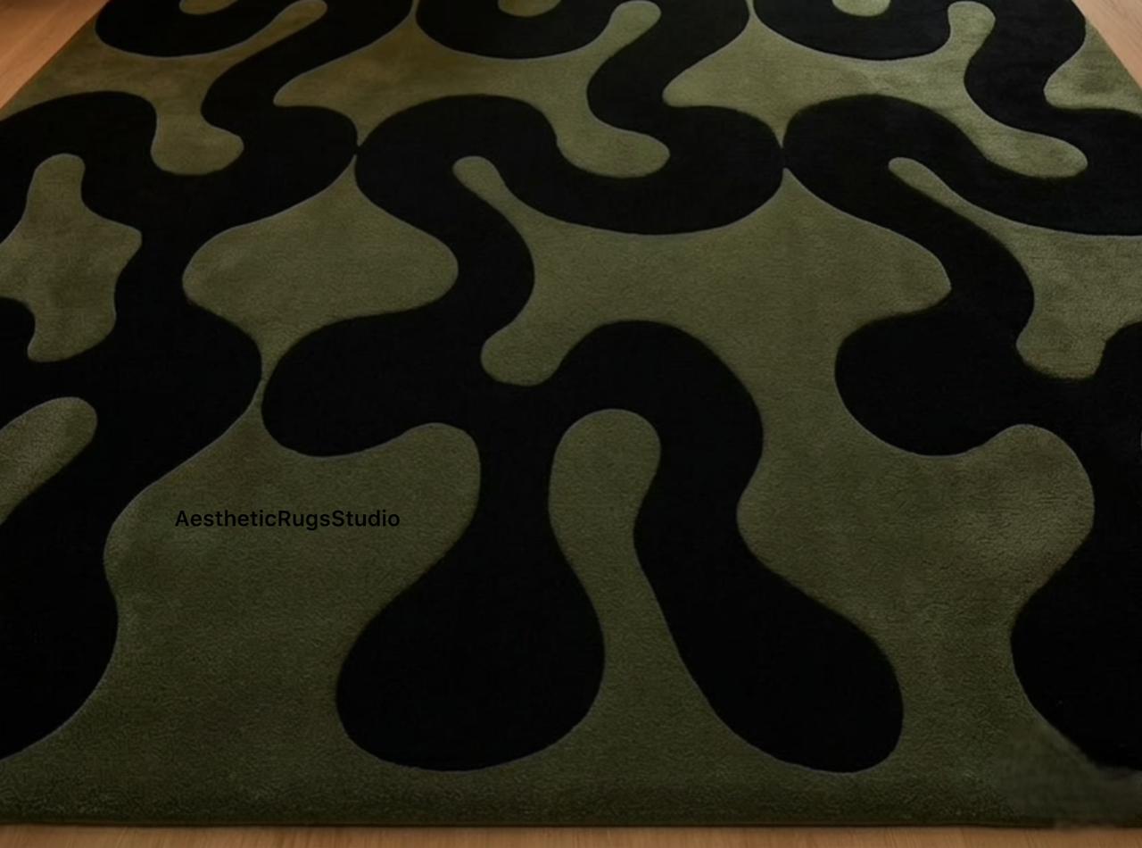 Patterned Green Rug Abstract Design Modern Green & Black Abstract Area Rug – Hand Tufted Contemporary ...