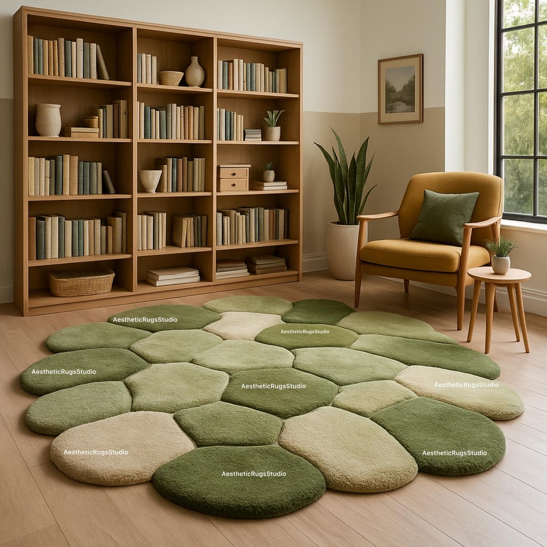 Hand-tufted Green Pebble Moss Rug – Organic Irregular Shape Area Rug ...