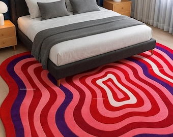 Modern Wavy Red & Pink Abstract Rug | Hand Tufted Irregular Area Carpet