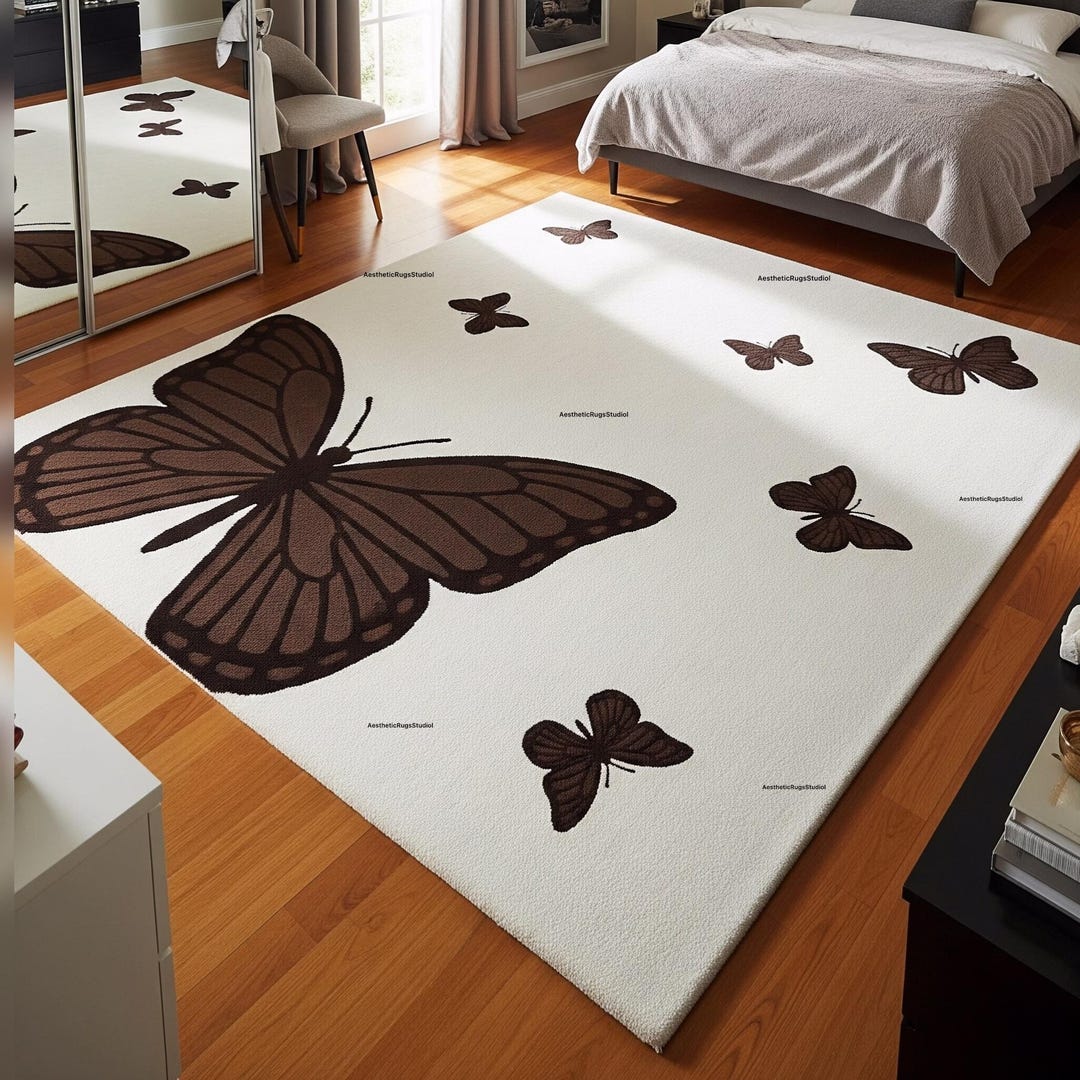 5 X 8 Ft Emerald Green Butterfly Rug - Hand-tufted 3 X 5 Ft Modern ...
